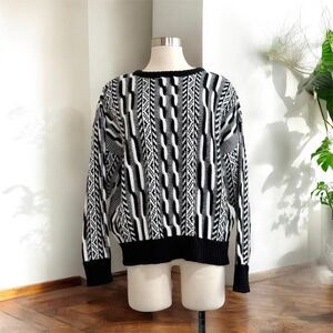 Charleston Bay Black White 3D Sweater Dad Grandpa Stripe Large Coogi Style